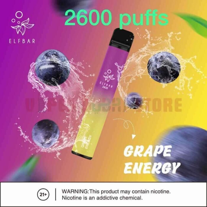 ELFBAR 2600 Puffs 20MG Disposable Vape in Dubai GRAPE ENERGY
