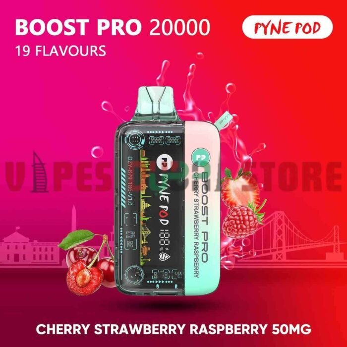 PYNE POD Boost Pro 20000 Puffs 50MG Disposable Vape in Dubai CHERRY STRAWBERRY RASPBERRY