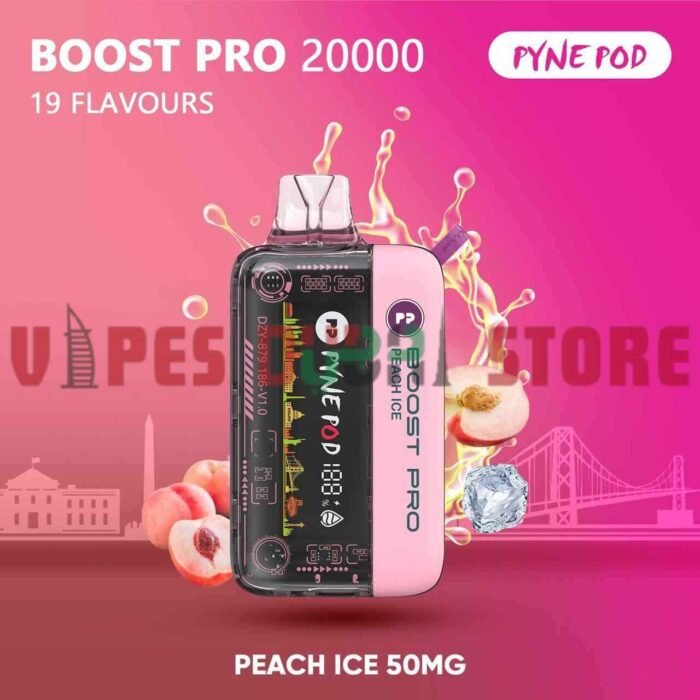 PYNE POD Boost Pro 20000 Puffs 50MG Disposable Vape in Dubai PEACH ICE