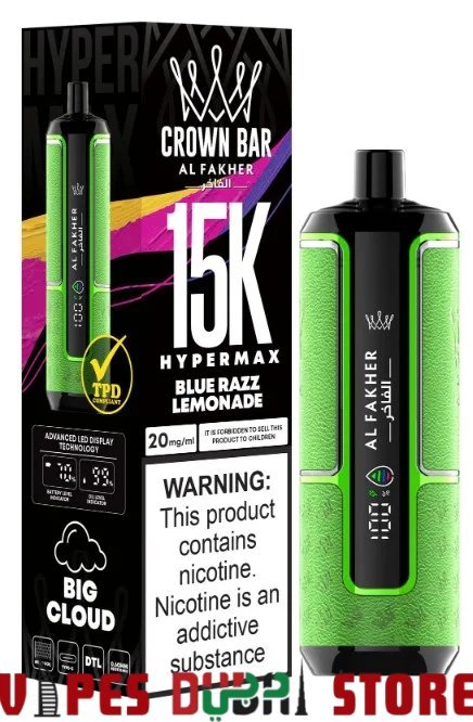 AL FAKHER Crown Bar Hyper Max 15000 Puffs Disposable Vape in Dubai blue razz lemonade AL FAKHER Crown Bar Hyper Max 15000 Puffs Disposable Vape in Dubai blue razz lemonade