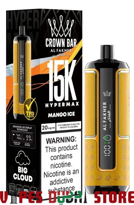AL FAKHER Crown Bar Hyper Max 15000 Puffs Disposable Vape in Dubai mango ice AL FAKHER Crown Bar Hyper Max 15000 Puffs Disposable Vape in Dubai mango ice