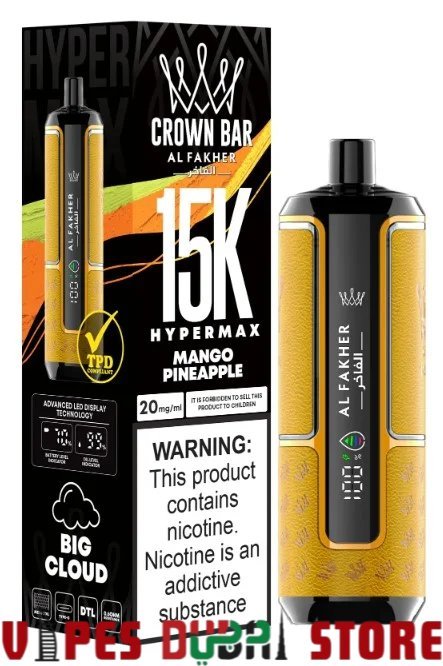 AL FAKHER Crown Bar Hyper Max 15000 Puffs Disposable Vape in Dubai mango pineapple AL FAKHER Crown Bar Hyper Max 15000 Puffs Disposable Vape in Dubai mango pineapple