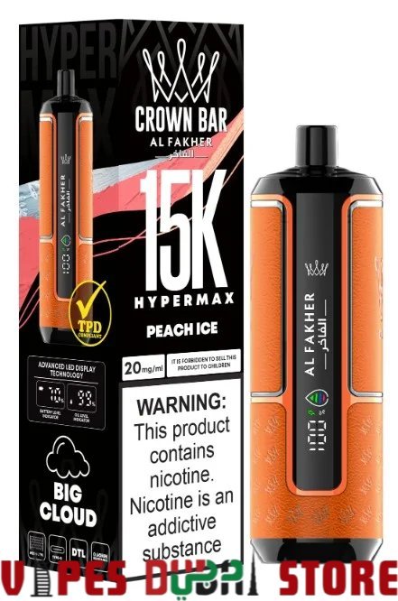 AL FAKHER Crown Bar Hyper Max 15000 Puffs Disposable Vape in Dubai peach ice AL FAKHER Crown Bar Hyper Max 15000 Puffs Disposable Vape in Dubai peach ice
