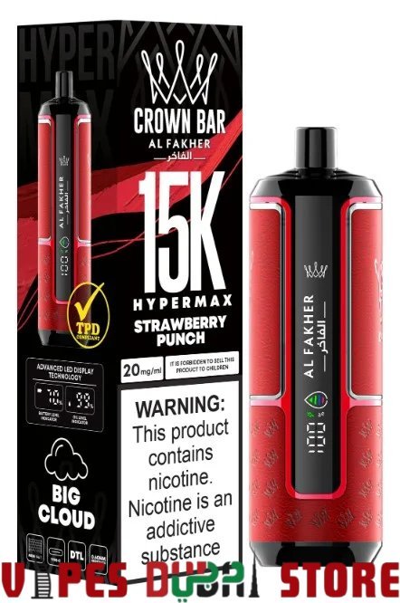 AL FAKHER Crown Bar Hyper Max 15000 Puffs Disposable Vape in Dubai strawberry punch AL FAKHER Crown Bar Hyper Max 15000 Puffs Disposable Vape in Dubai strawberry punch