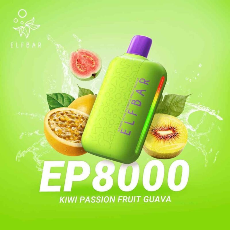 Elfbar ep 8000 puffs 5_(50mg) none rechargeable disposable vape in Dubai KIWI-PASSION-FRUIT-GUAVA